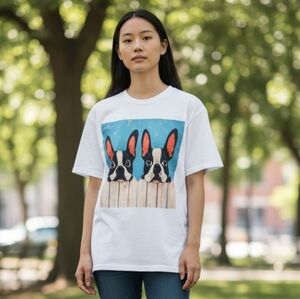 Graphic Boston Terrier Short Sleeve Tee - White